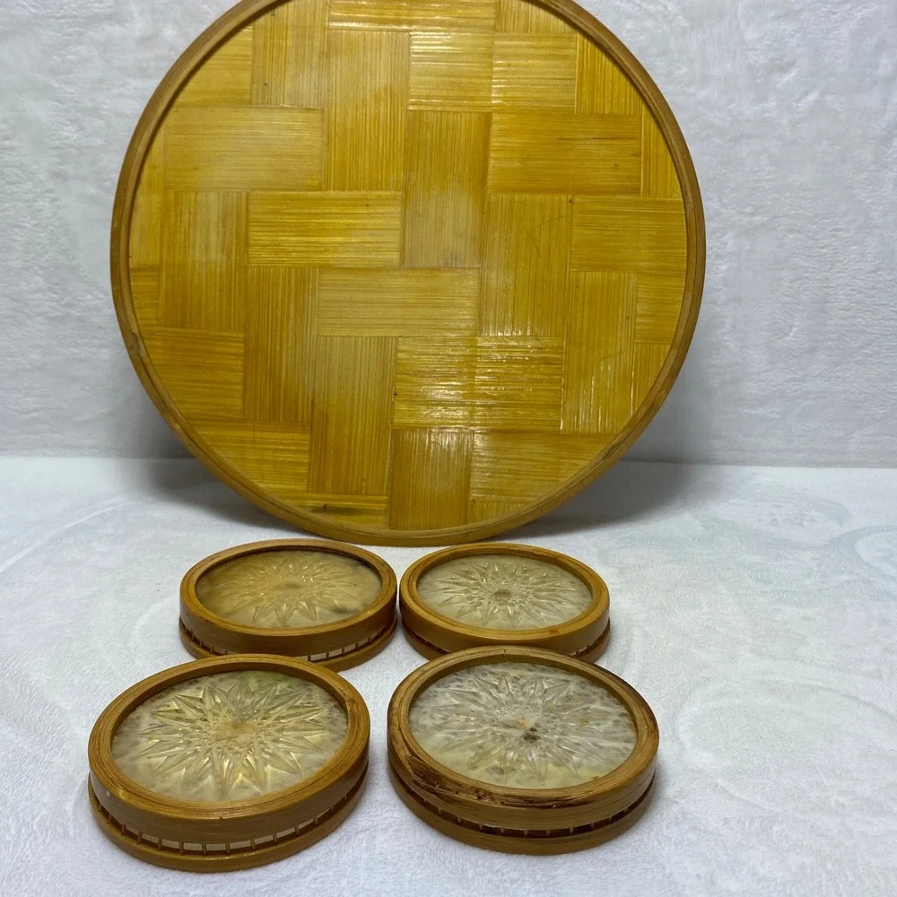 Everglades Vintage Butterfly Bamboo‎ Tray 4 Coasters Set Home Decor Cottagecore